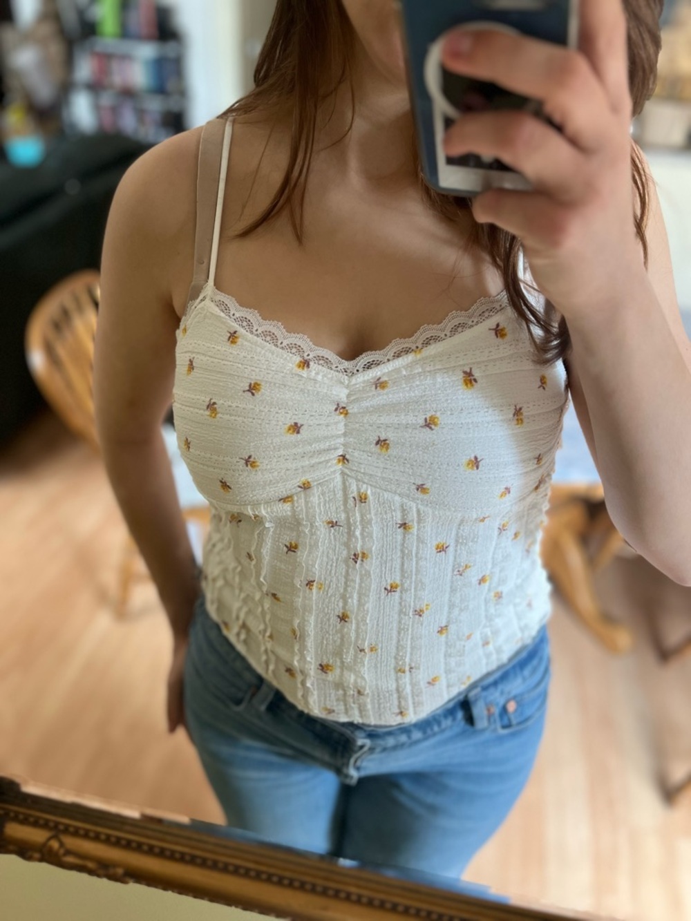 White Floral Lace-Trim Cami Top